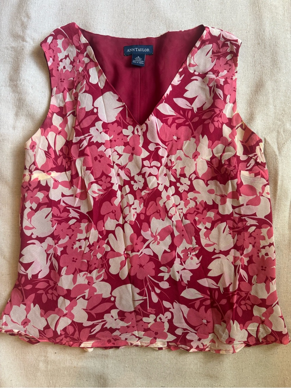 Ann Taylor Pink & Cream Floral V-Neck Camisole